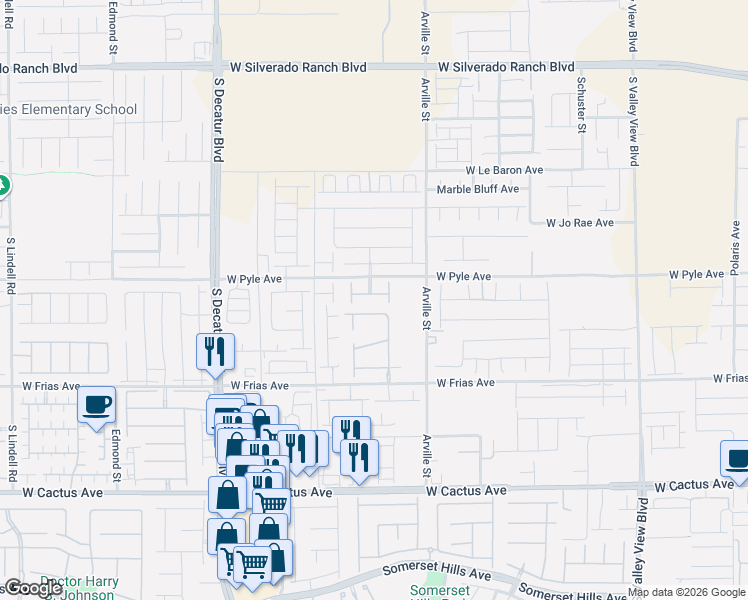 map of restaurants, bars, coffee shops, grocery stores, and more near 10104 Marvel Cove Street in Las Vegas