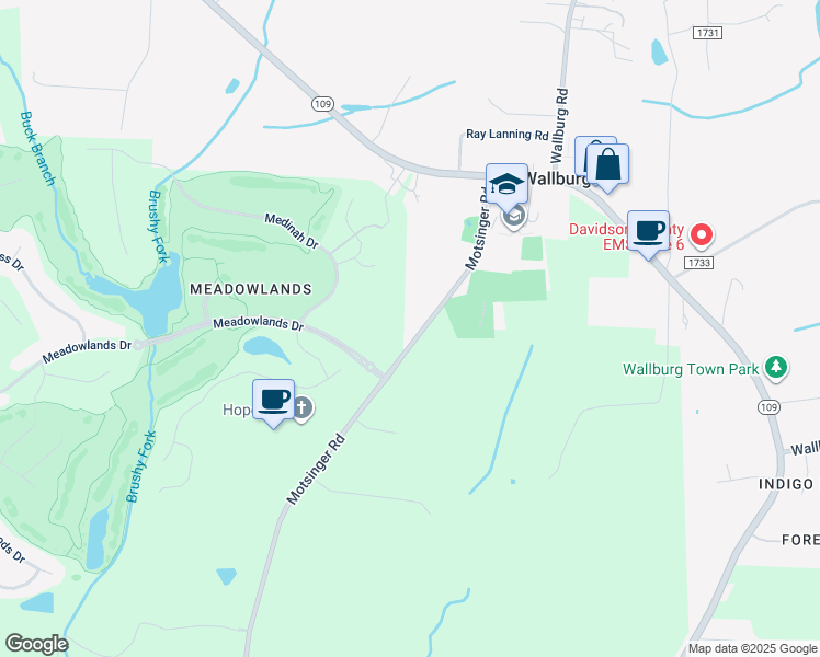 map of restaurants, bars, coffee shops, grocery stores, and more near 470 Motsinger Road in Winston-Salem
