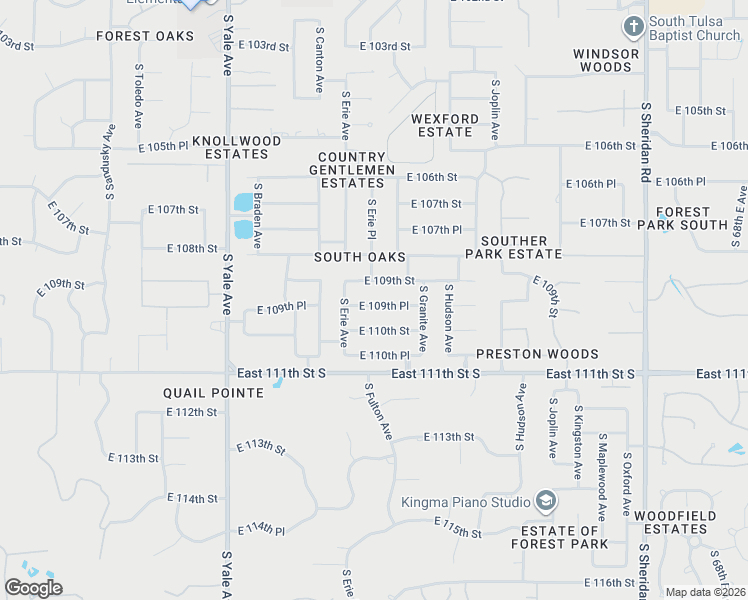 map of restaurants, bars, coffee shops, grocery stores, and more near 5424 East 109th Street in Tulsa