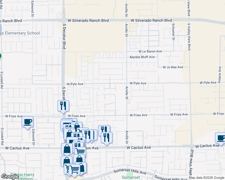 map of restaurants, bars, coffee shops, grocery stores, and more near 10104 Marvel Cove Street in Las Vegas