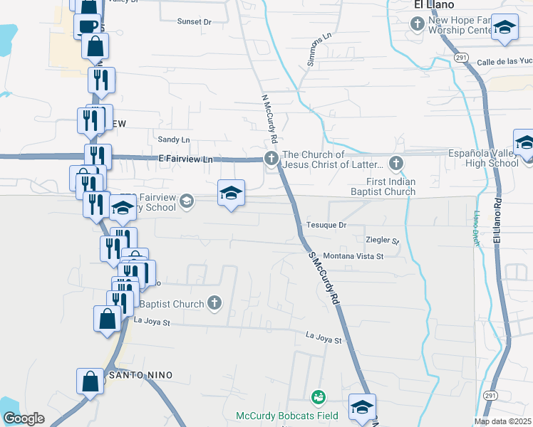 map of restaurants, bars, coffee shops, grocery stores, and more near 1000 Zuni Lane in Española
