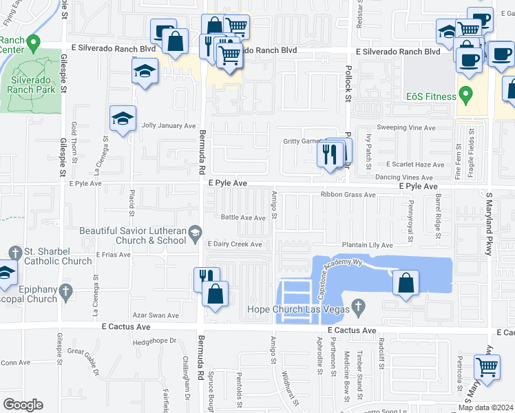 map of restaurants, bars, coffee shops, grocery stores, and more near 10164 Rising Tree Street in Las Vegas
