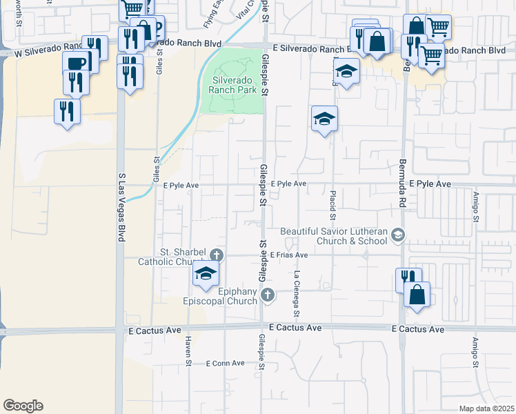 map of restaurants, bars, coffee shops, grocery stores, and more near 10150 Elizabeth Ann Lane in Las Vegas