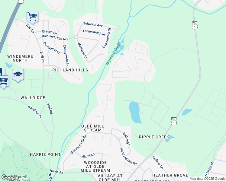 map of restaurants, bars, coffee shops, grocery stores, and more near 1224 Haltwhistle Street in Wake Forest