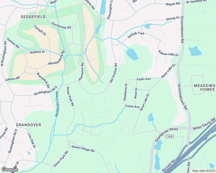 map of restaurants, bars, coffee shops, grocery stores, and more near 3510 Old Onslow Road in Greensboro