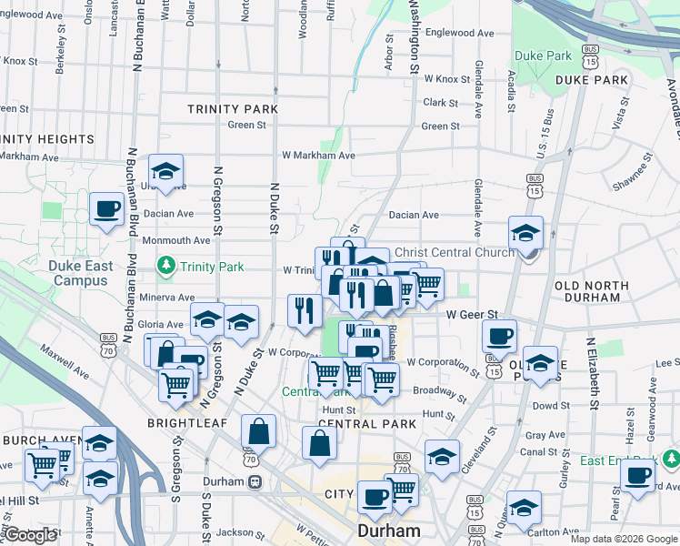 map of restaurants, bars, coffee shops, grocery stores, and more near 905 Orient Street in Durham