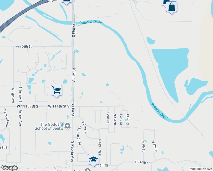 map of restaurants, bars, coffee shops, grocery stores, and more near 307 East 111th Street in Jenks