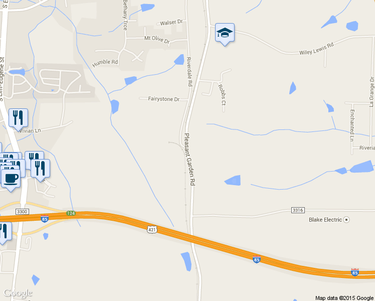 map of restaurants, bars, coffee shops, grocery stores, and more near 4105 Pleasant Garden Road in Greensboro