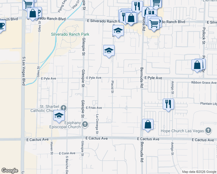 map of restaurants, bars, coffee shops, grocery stores, and more near 285 East Pyle Avenue in Las Vegas