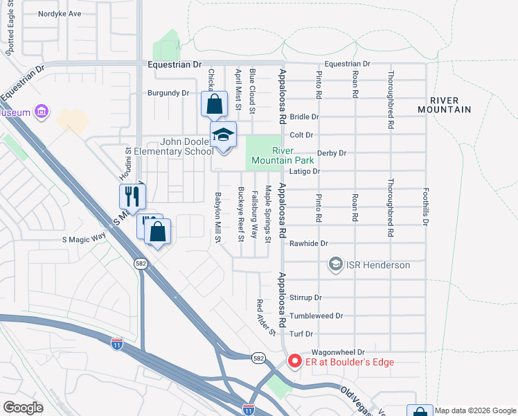 map of restaurants, bars, coffee shops, grocery stores, and more near 2060 Fallsburg Way in Henderson