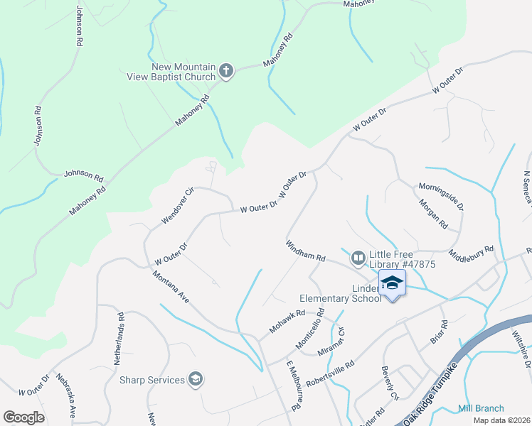 map of restaurants, bars, coffee shops, grocery stores, and more near 914 West Outer Drive in Oak Ridge