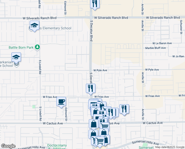 map of restaurants, bars, coffee shops, grocery stores, and more near 10133 Sangria Ridge Street in Las Vegas