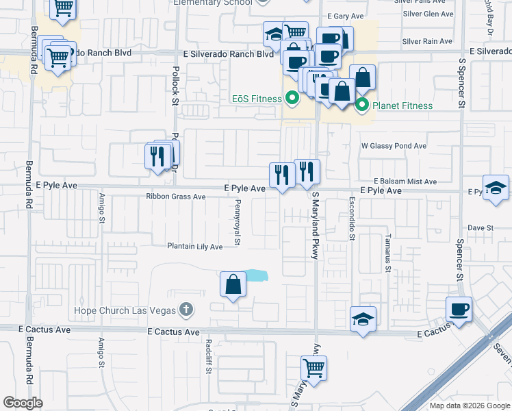 map of restaurants, bars, coffee shops, grocery stores, and more near 1070 Ashwood Bay Avenue in Las Vegas
