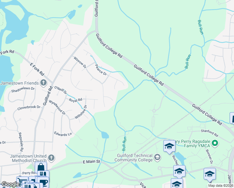 map of restaurants, bars, coffee shops, grocery stores, and more near 3 Langholm Court in Jamestown
