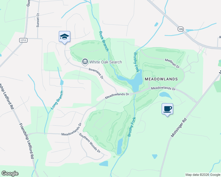 map of restaurants, bars, coffee shops, grocery stores, and more near 196 Inverness Drive in Winston-Salem