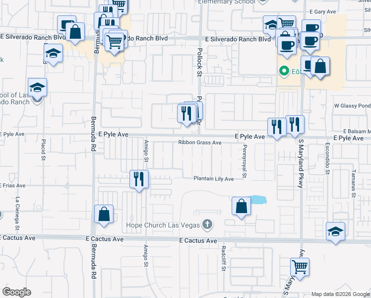 map of restaurants, bars, coffee shops, grocery stores, and more near 734 Ribbon Grass Avenue in Las Vegas