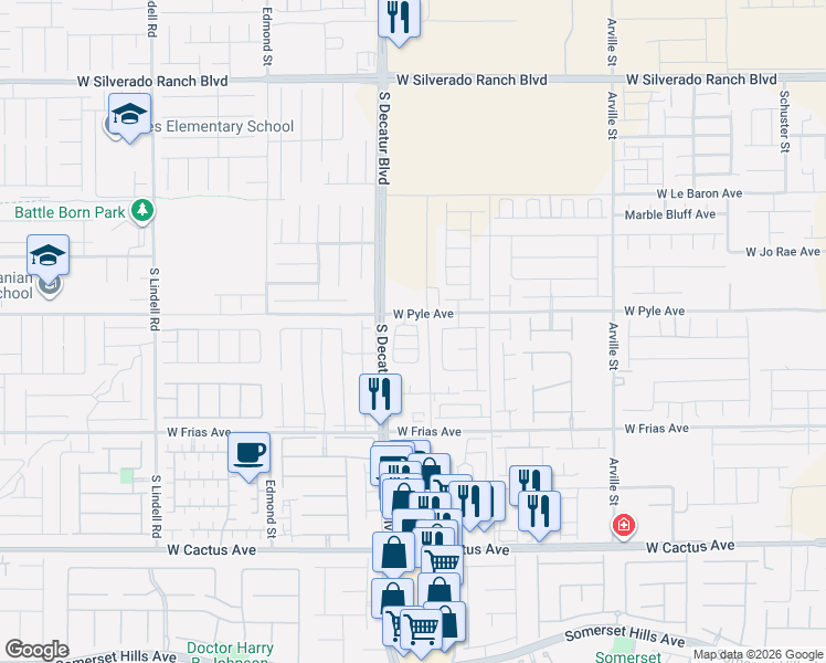 map of restaurants, bars, coffee shops, grocery stores, and more near 4830 West Pyle Avenue in Las Vegas