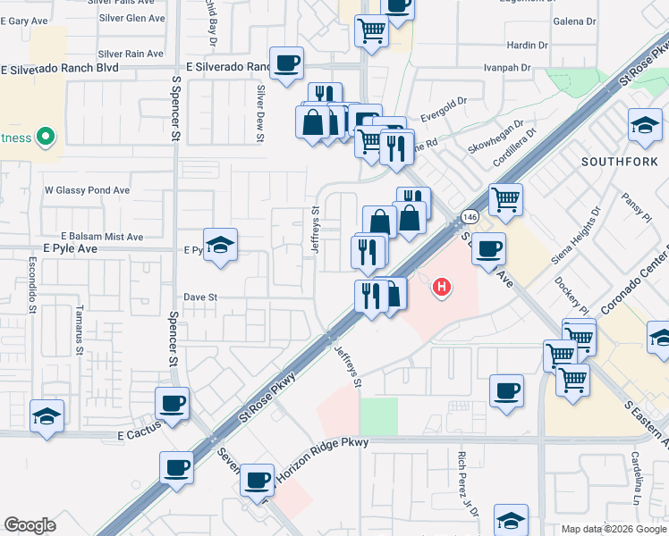 map of restaurants, bars, coffee shops, grocery stores, and more near 10108 Sunset Palisades Way in Las Vegas