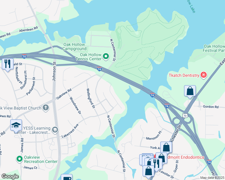 map of restaurants, bars, coffee shops, grocery stores, and more near 3121 Covewood Street in High Point