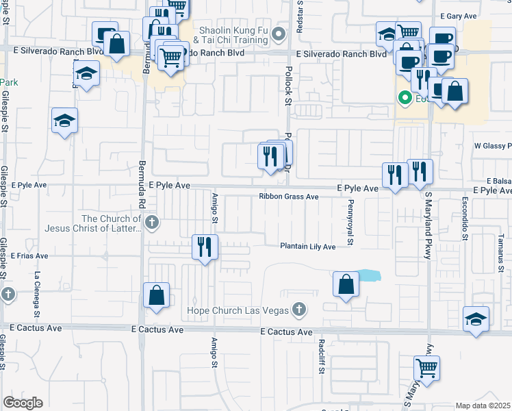 map of restaurants, bars, coffee shops, grocery stores, and more near 10140 Cupids Dart Street in Las Vegas