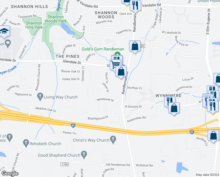 map of restaurants, bars, coffee shops, grocery stores, and more near 3262 Randleman Road in Greensboro