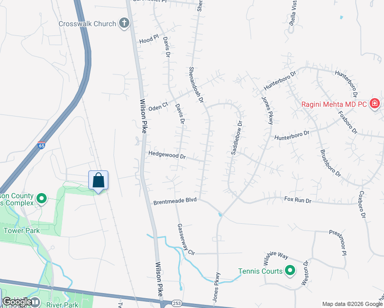 map of restaurants, bars, coffee shops, grocery stores, and more near 9010 Hedgewood Drive in Brentwood