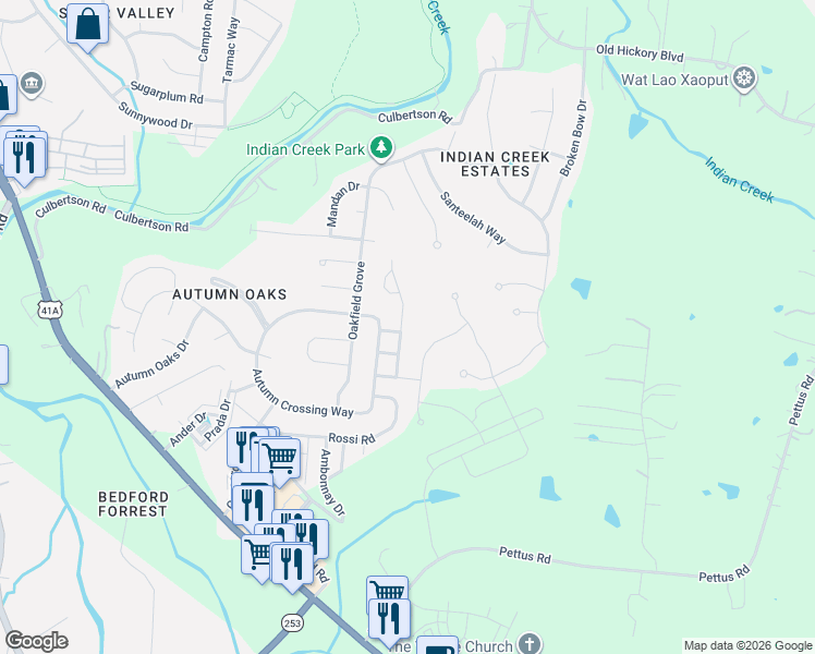 map of restaurants, bars, coffee shops, grocery stores, and more near 9145 Carissa Drive in Nashville