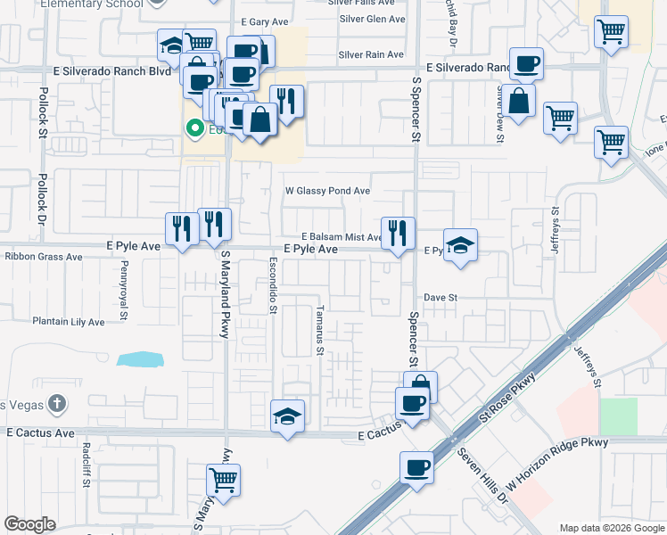 map of restaurants, bars, coffee shops, grocery stores, and more near 10124 Eden Falls Lane in Las Vegas