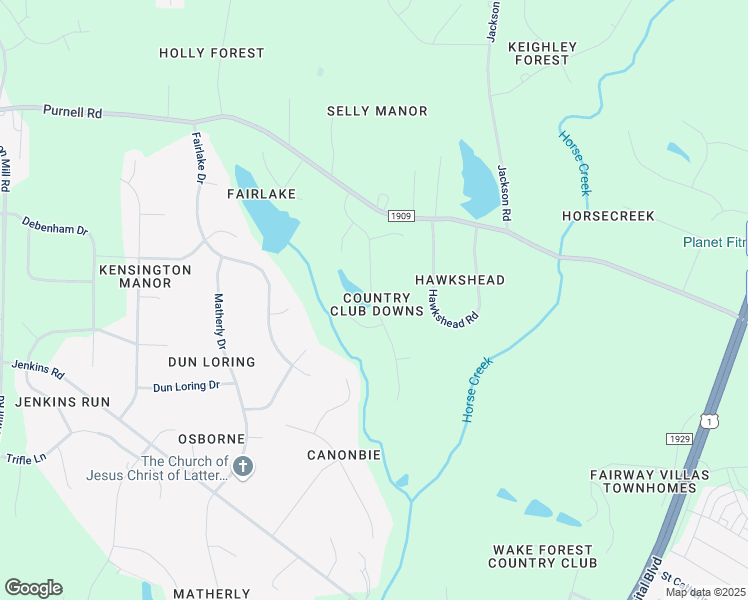 map of restaurants, bars, coffee shops, grocery stores, and more near Hogan Drive in Wake Forest