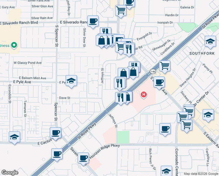map of restaurants, bars, coffee shops, grocery stores, and more near 10147 Aspen Rose Street in Las Vegas