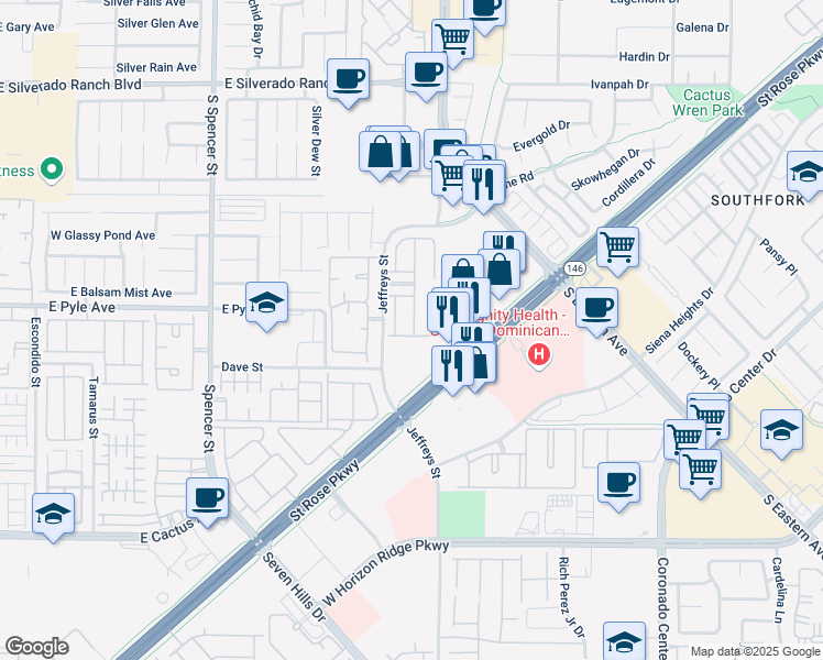 map of restaurants, bars, coffee shops, grocery stores, and more near 10147 Aspen Rose Street in Las Vegas