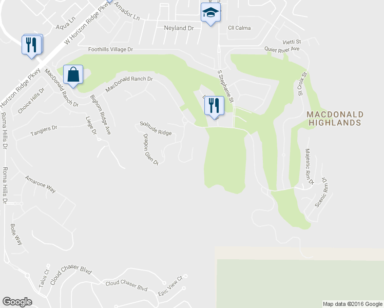 map of restaurants, bars, coffee shops, grocery stores, and more near Dragon Peak Court in Henderson