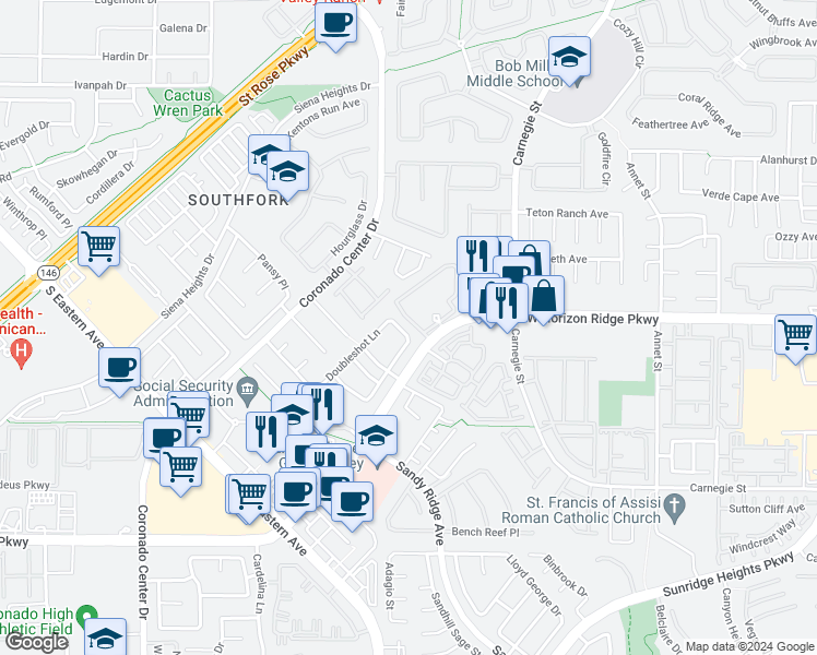map of restaurants, bars, coffee shops, grocery stores, and more near 2648 Rich Flavor Place in Henderson