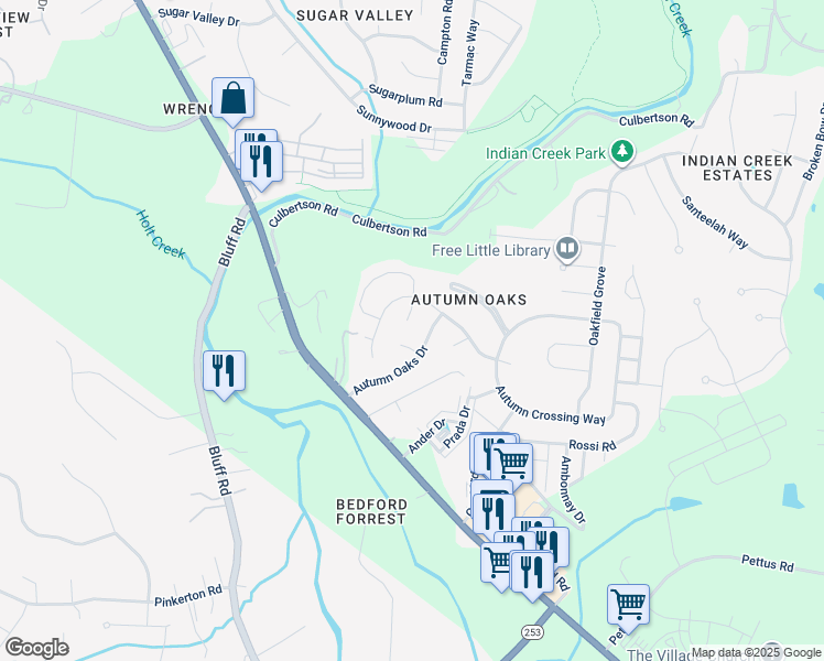 map of restaurants, bars, coffee shops, grocery stores, and more near 209 Scarlet Ridge Court in Brentwood