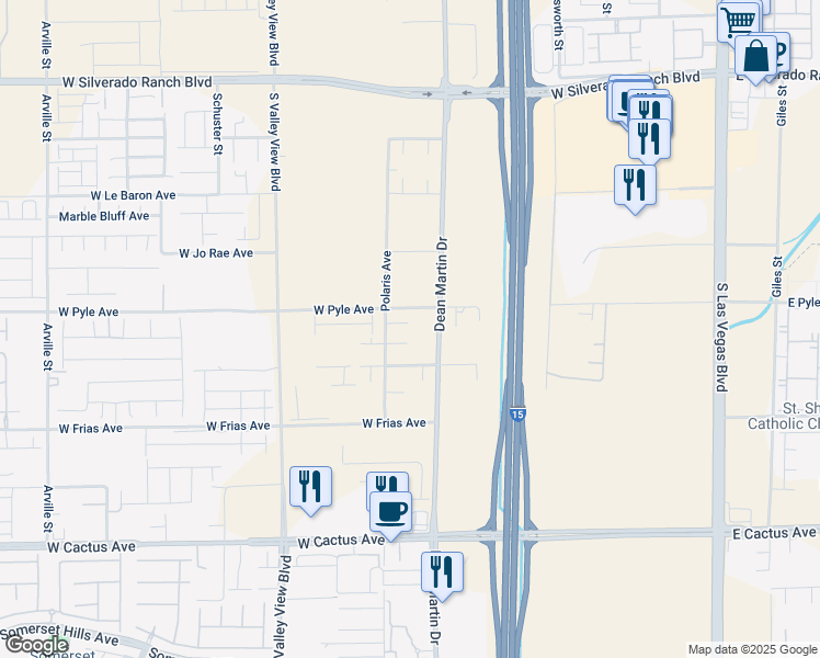 map of restaurants, bars, coffee shops, grocery stores, and more near 3307 Cypress Springs Court in Las Vegas