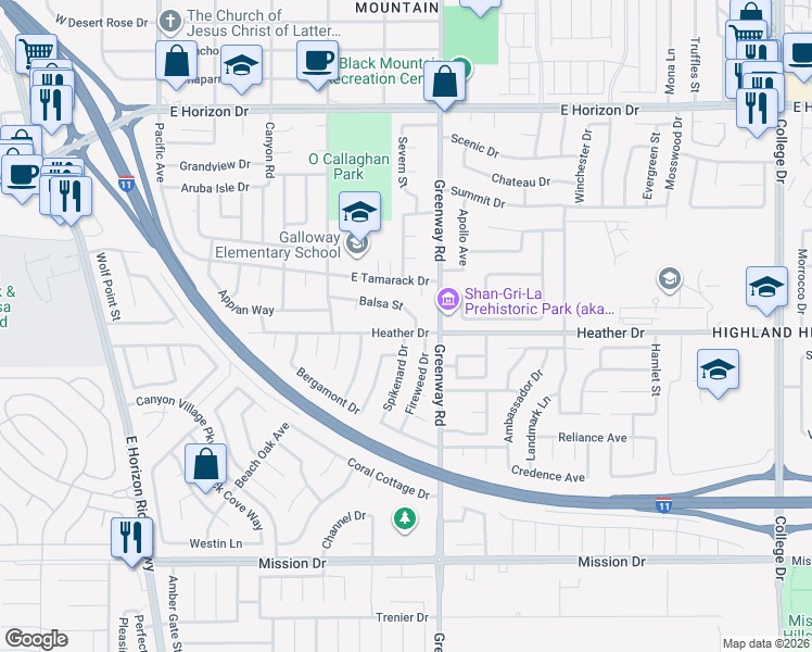 map of restaurants, bars, coffee shops, grocery stores, and more near 328 Balsa Street in Henderson