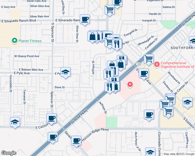 map of restaurants, bars, coffee shops, grocery stores, and more near 10108 Sunset Palisades Way in Las Vegas