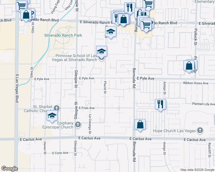 map of restaurants, bars, coffee shops, grocery stores, and more near 285 East Pyle Avenue in Las Vegas