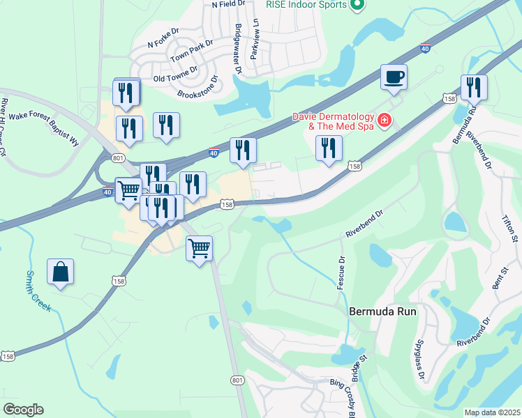 map of restaurants, bars, coffee shops, grocery stores, and more near 427 Ivy Circle in Advance