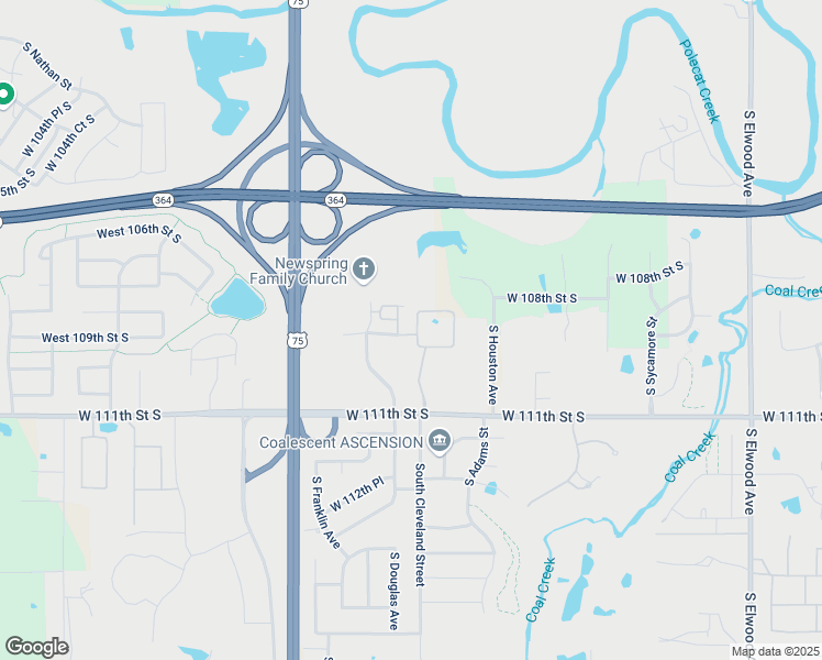 map of restaurants, bars, coffee shops, grocery stores, and more near 10751 Masters Circle in Jenks