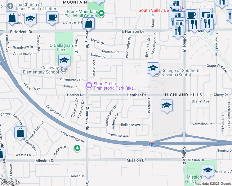 map of restaurants, bars, coffee shops, grocery stores, and more near 732 Willow Avenue in Henderson
