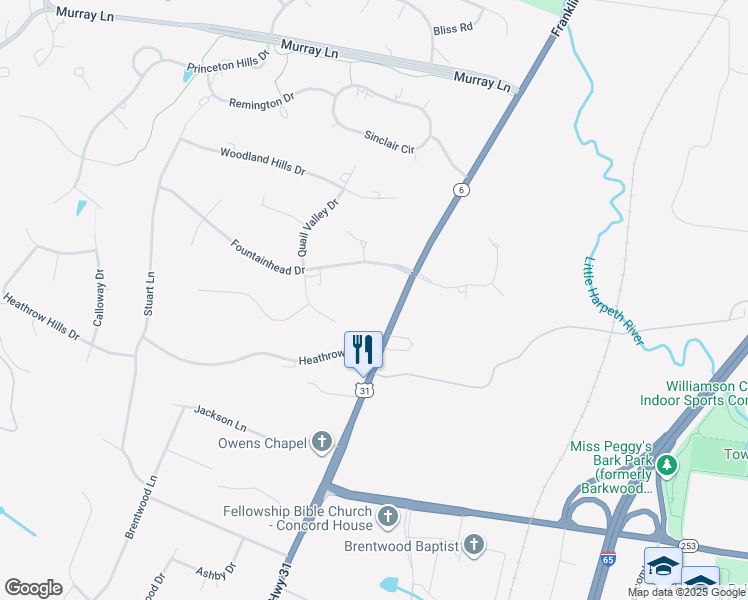 map of restaurants, bars, coffee shops, grocery stores, and more near 913 Franklin Road in Brentwood