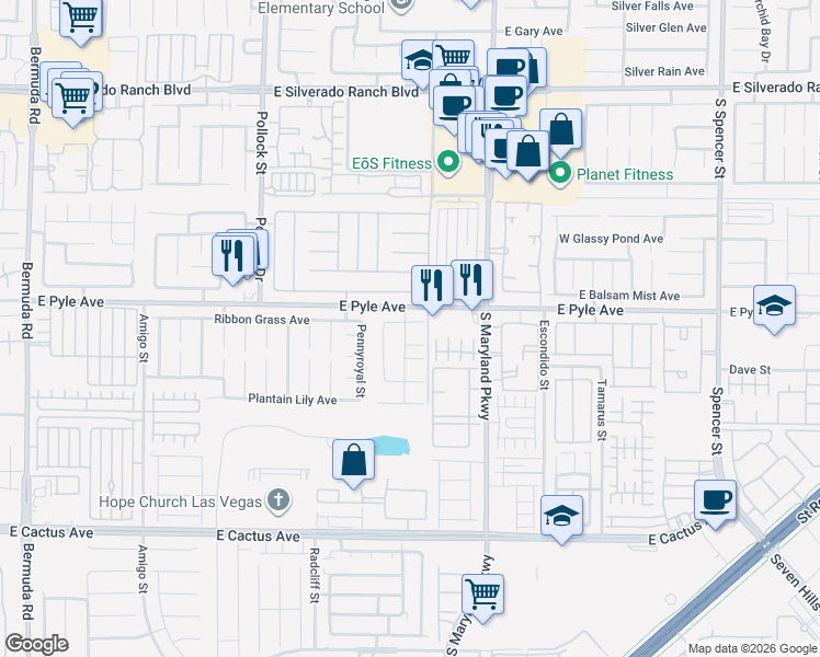 map of restaurants, bars, coffee shops, grocery stores, and more near 1069 Ashwood Bay Avenue in Las Vegas