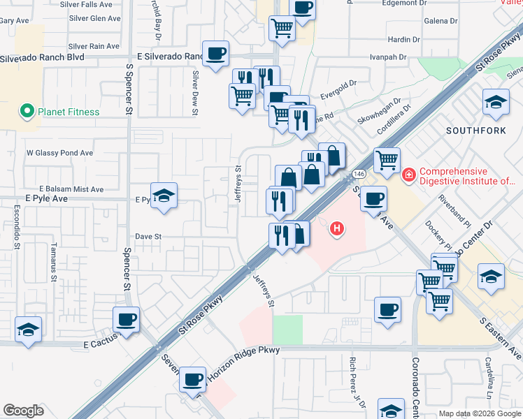 map of restaurants, bars, coffee shops, grocery stores, and more near 10109 Malibu Creek Court in Las Vegas