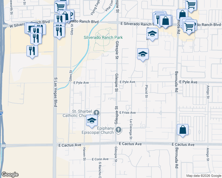 map of restaurants, bars, coffee shops, grocery stores, and more near 10130 Elizabeth Ann Lane in Las Vegas
