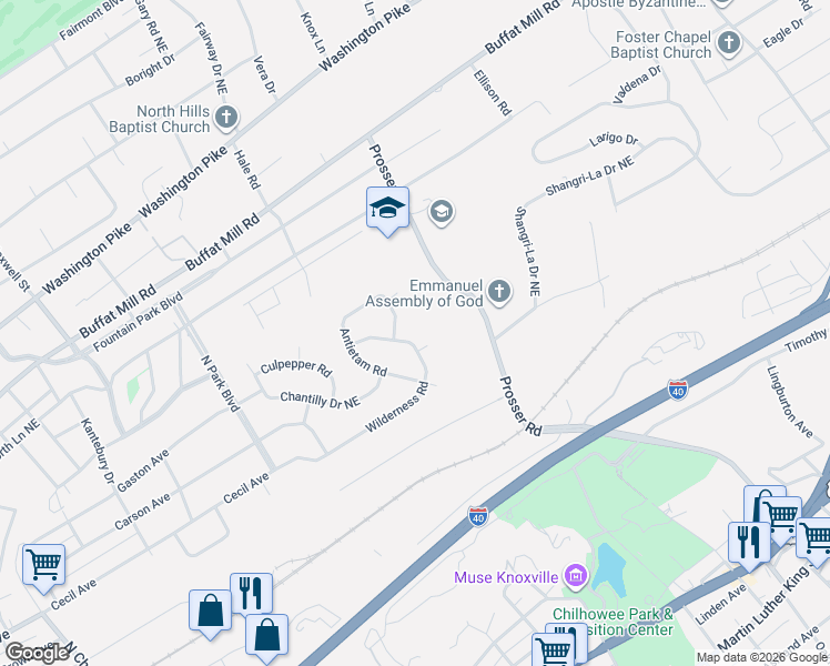 map of restaurants, bars, coffee shops, grocery stores, and more near 2314 Sharpsburg Road in Knoxville