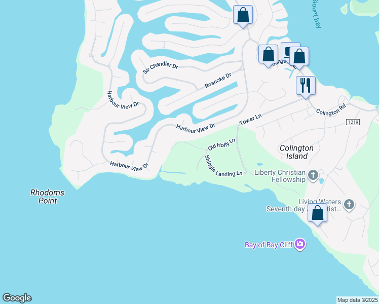 map of restaurants, bars, coffee shops, grocery stores, and more near 217 Old Holly Lane in Kill Devil Hills