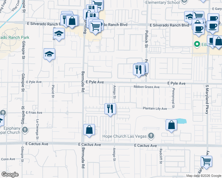 map of restaurants, bars, coffee shops, grocery stores, and more near 10138 Rocky Tree Street in Las Vegas