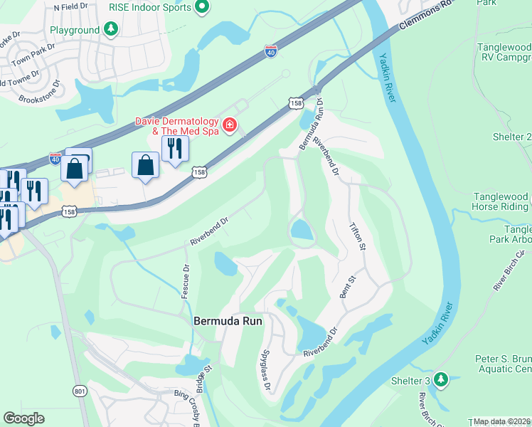 map of restaurants, bars, coffee shops, grocery stores, and more near 119 Azalea Circle in Advance