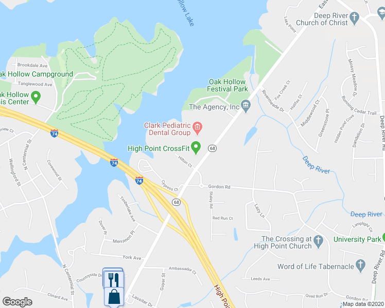 map of restaurants, bars, coffee shops, grocery stores, and more near 1809 Eastchester Drive in High Point